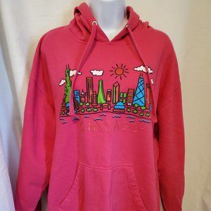 Sweatshirt Hoodie Chicago Skyline - Fuschia - Size Large
